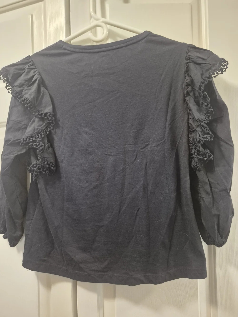 J. Crew Women's Navy Eyelet Ruffle Sleeve Top  sz XS